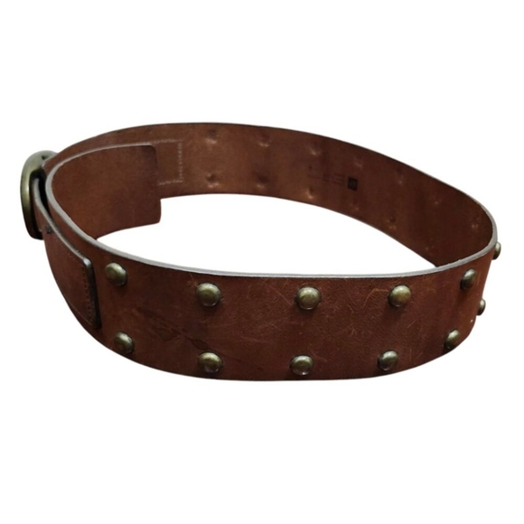 GAP BELT Brown GENUINE Cowhide Leather Heavy Brass Belt Buckle Brass Studs Buckl - Picture 5 of 14